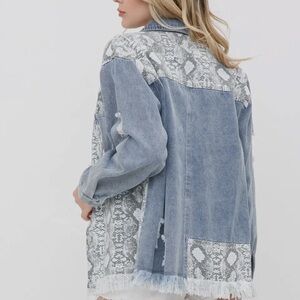 Women's Blue Jean Jacket with Snake Print